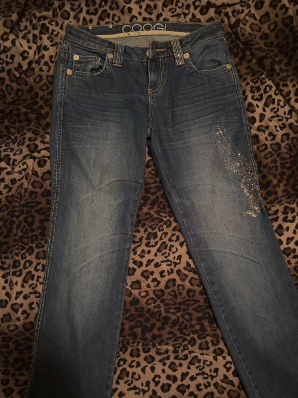 CooGi Embellished Boot Cut Jeans in Blue